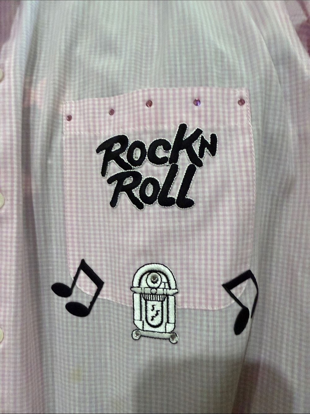 Pink Rock 'n' Roll Embroidered Button-Down Shirt With Black Sleeveless Shirt - Picture 8 of 10